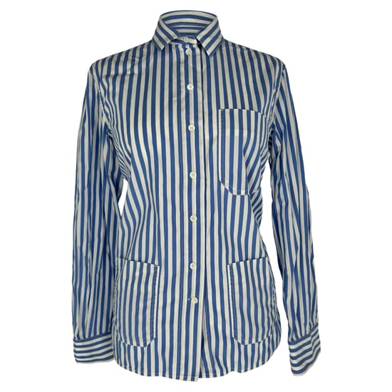 Celine Bluse mit Knopfleiste und Streifen aus hellblauer Baumwolle - Image 1