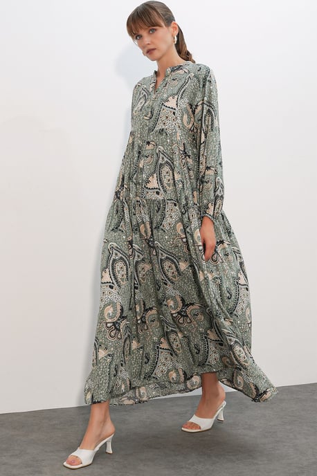 Gemustertes V-Ausschnitt Maxikleid - Image 1