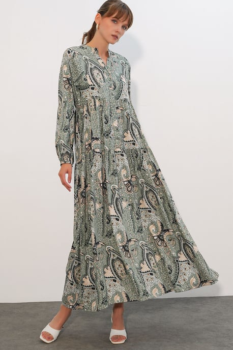 Gemustertes V-Ausschnitt Maxikleid - Image 2