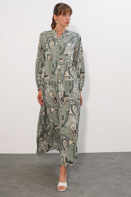 Gemustertes V-Ausschnitt Maxikleid - Image 3