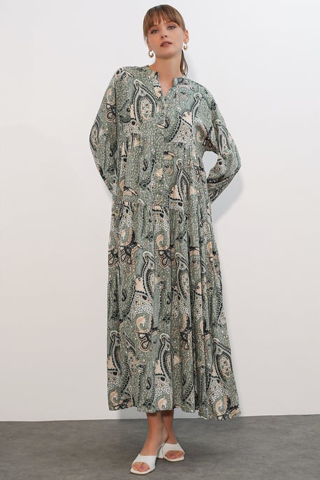 Gemustertes V-Ausschnitt Maxikleid - Image 4