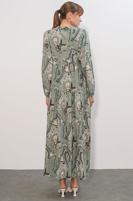 Gemustertes V-Ausschnitt Maxikleid - Image 6