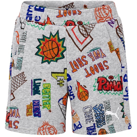 Puma HOOPS AOP Kids Grey Shorts - Image 1