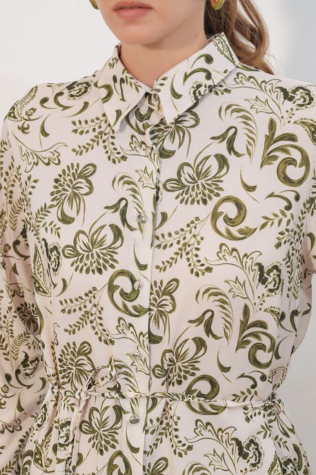 Blumen Viskose Krepp Gürtel Langarmhemd - Image 4