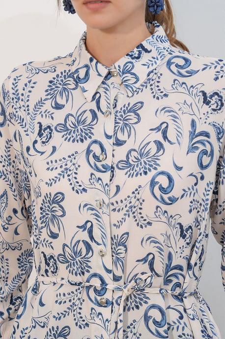 Blumen-Viskose-Crepe Gürtel-Bluse lang - Image 5
