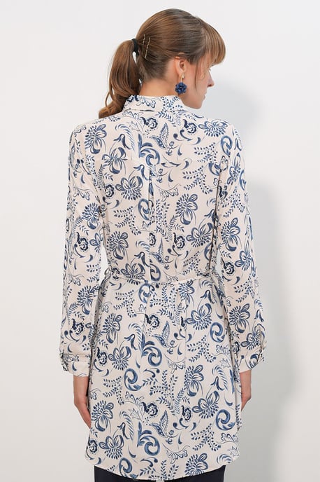 Blumen-Viskose-Crepe Gürtel-Bluse lang - Image 6