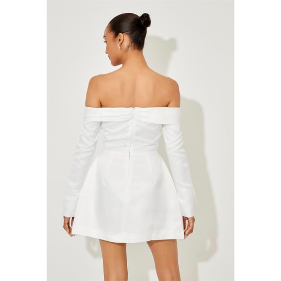 Odd Muse - Minikleid für Damen, Schulterfrei, Satin (Naturweiß) - Image 3