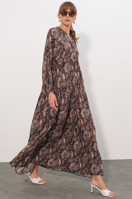 Gemustertes V-Ausschnitt Maxikleid - Image 1