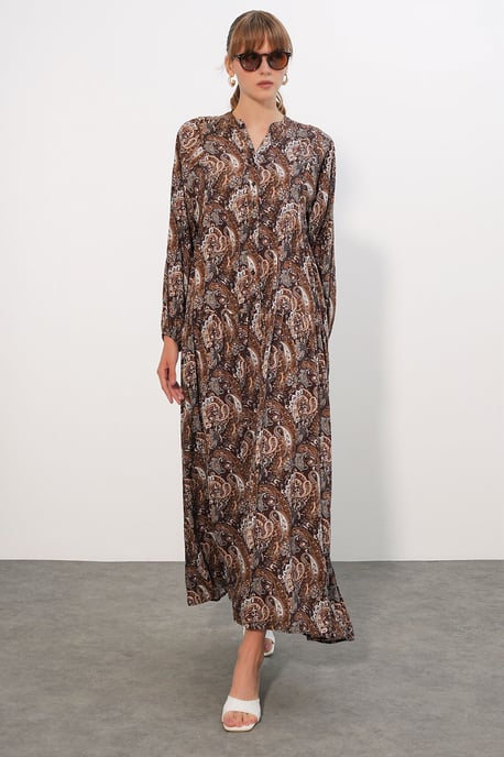 Gemustertes V-Ausschnitt Maxikleid - Image 3