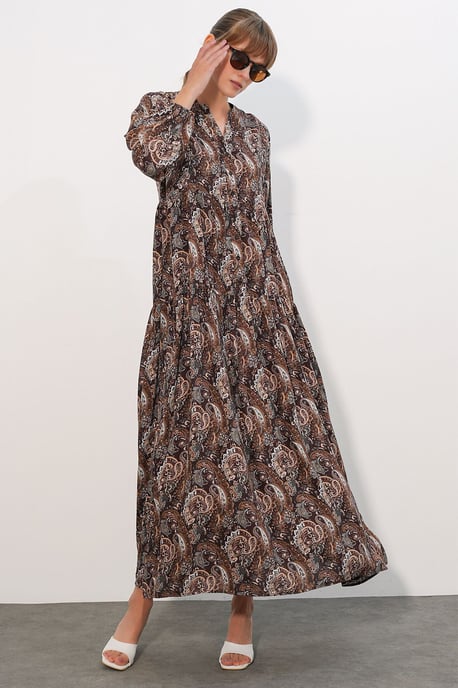 Gemustertes V-Ausschnitt Maxikleid - Image 4