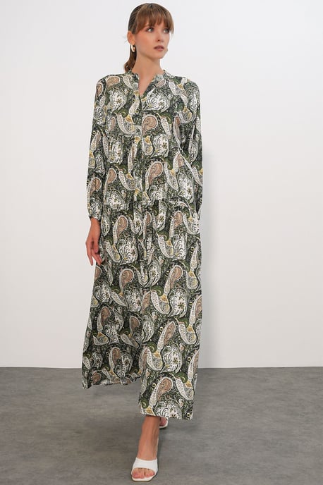 Gemustertes V-Ausschnitt Maxikleid - Image 3