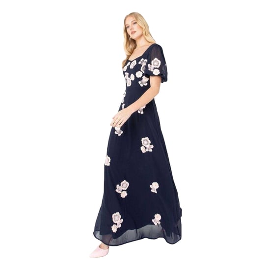 Maya Deluxe - Maxikleid für Damen, Puffärmel (Marine) - Image 1