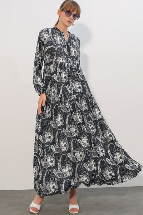 Gemustertes V-Ausschnitt Maxikleid - Image 1