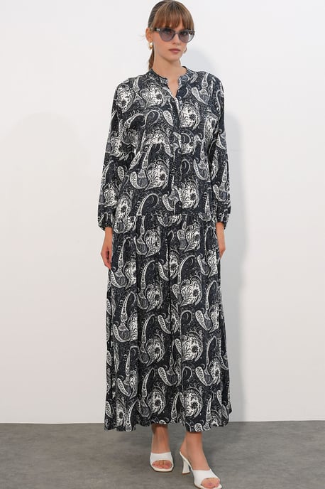 Gemustertes V-Ausschnitt Maxikleid - Image 3
