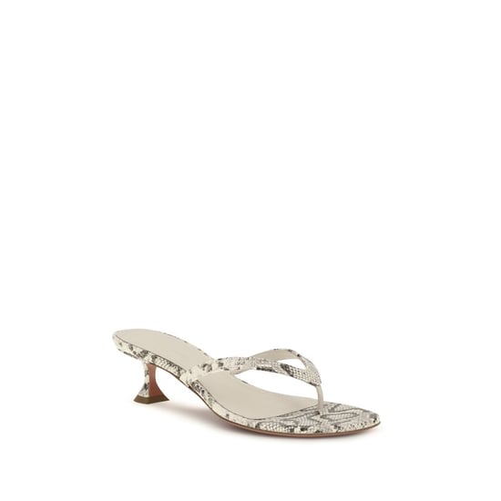 Amina Muaddi Graue Kalbsleder Bos Taurus Flache Sandalen - Image 2