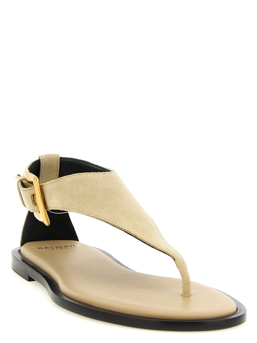 Balmain Beige Kalbsleder Flache Sandalen - Image 2
