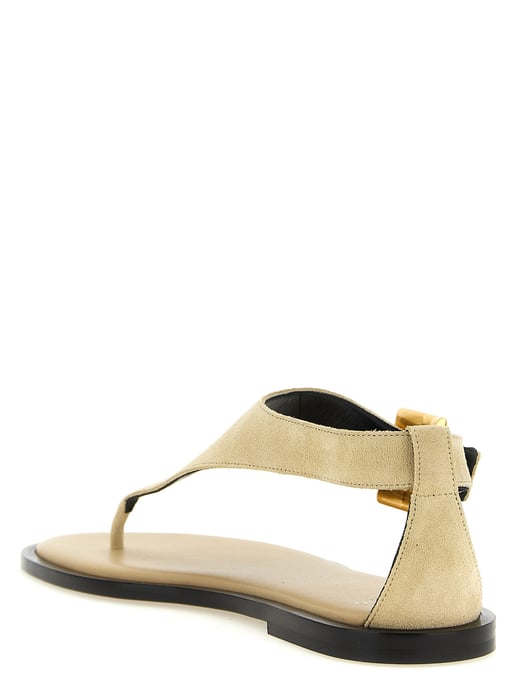 Balmain Beige Kalbsleder Flache Sandalen - Image 3