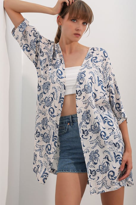 Langer bedruckter Viskose-Kimono - Image 3
