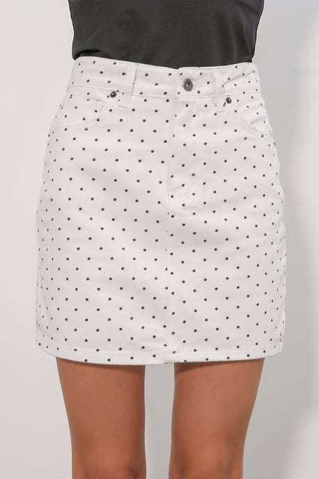 Hochtaillierter Jeans-Minirock mit Polka-Dots - Image 2