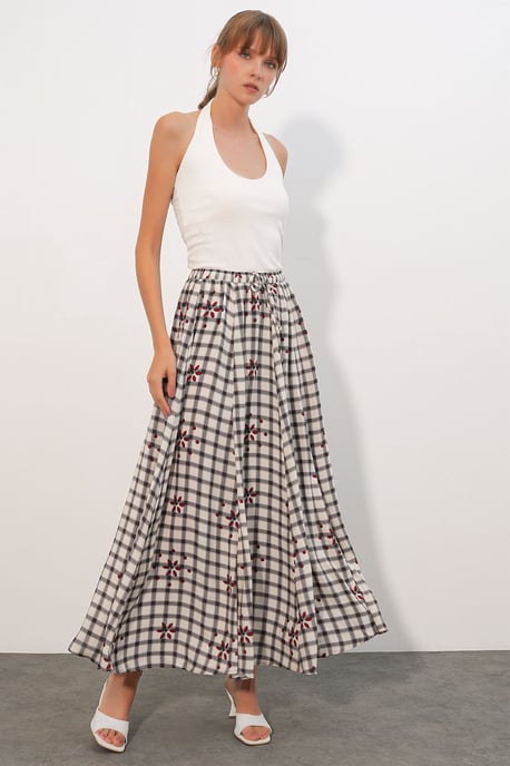 Hocheingezogener Karierter Maxi-Rock - Image 1