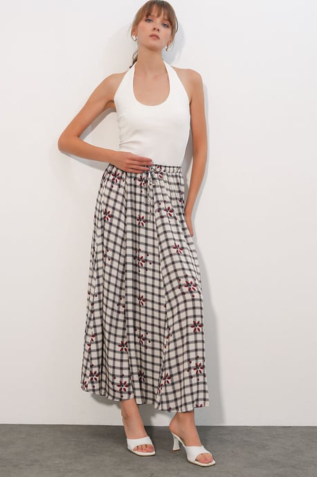 Hocheingezogener Karierter Maxi-Rock - Image 4