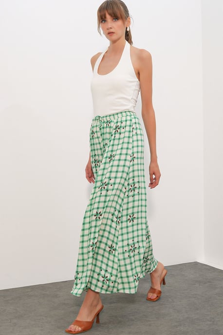 Hocheingezogener Karierter Maxi-Rock - Image 1