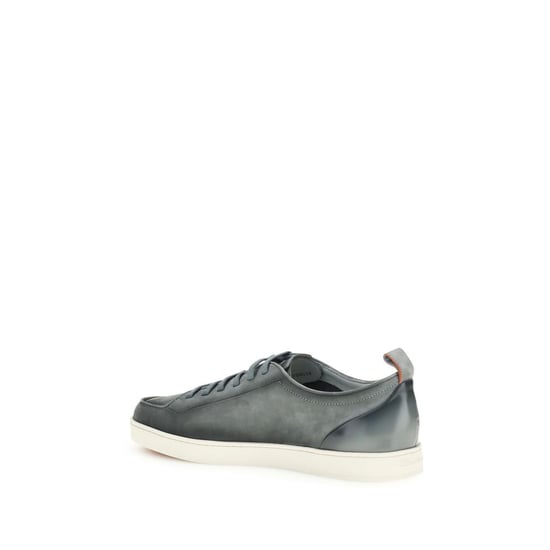 Santoni Graue Kalbleder Bos Taurus Low Top Sneakers - Image 3