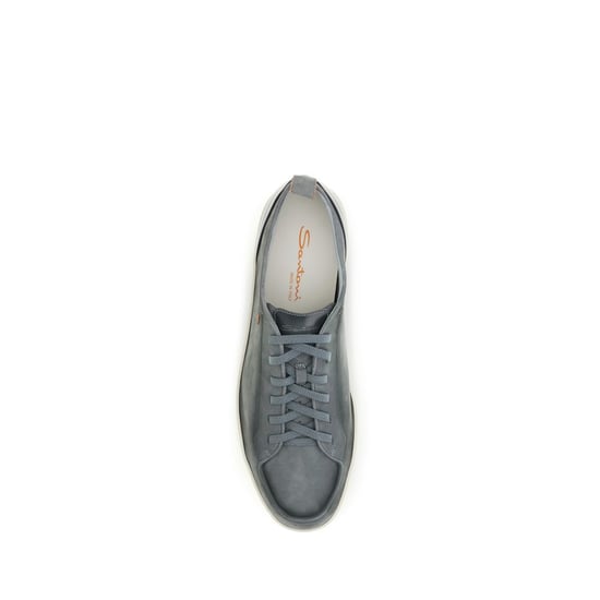 Santoni Graue Kalbleder Bos Taurus Low Top Sneakers - Image 4