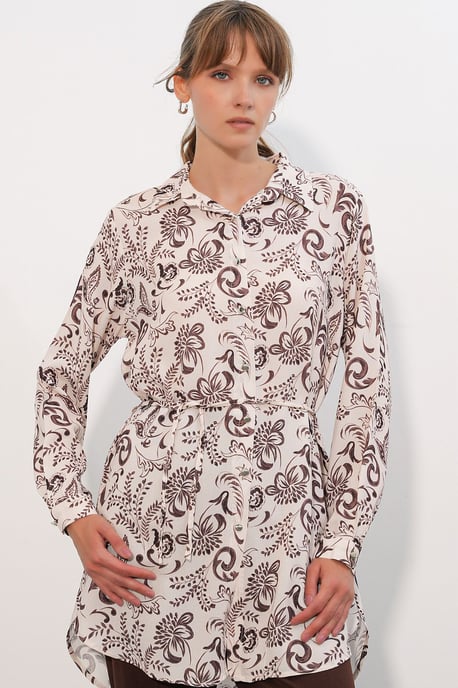 Blumen-Viscose-Crepe-Gürtelbluse lang - Image 4