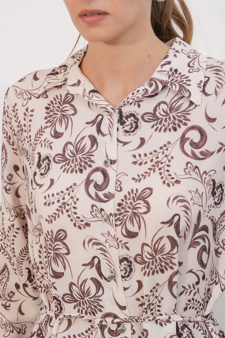 Blumen-Viscose-Crepe-Gürtelbluse lang - Image 5
