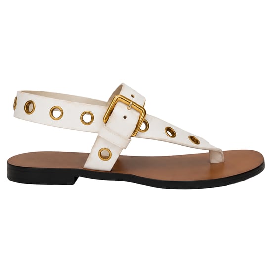 Celine Eyelet T-Riemen Flachsandalen aus weißem Leder - Image 1