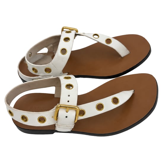 Celine Eyelet T-Riemen Flachsandalen aus weißem Leder - Image 5