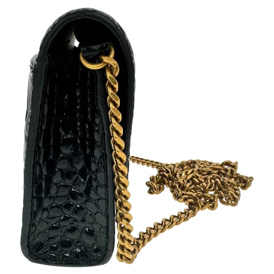 Balenciaga Krokodilembossierte Hourglass Geldbörse mit Kette aus schwarzem Leder - Image 2