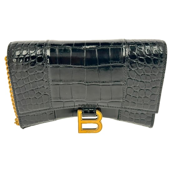 Balenciaga Krokodilembossierte Hourglass Geldbörse mit Kette aus schwarzem Leder - Image 4