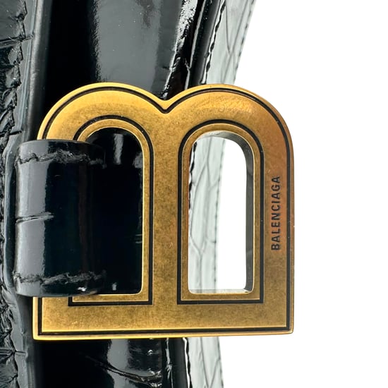 Balenciaga Krokodilembossierte Hourglass Geldbörse mit Kette aus schwarzem Leder - Image 5