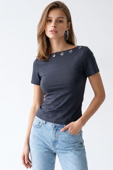 Damen Slim Fit Boot-Ausschnitt T-Shirt - Image 2