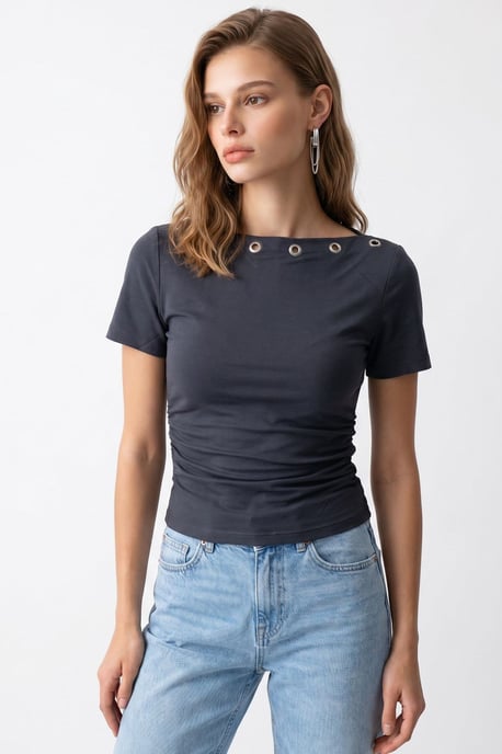 Damen Slim Fit Boot-Ausschnitt T-Shirt - Image 4