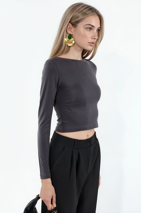 Slim Fit Crop-Bluse mit Rücken-Detail - Image 3
