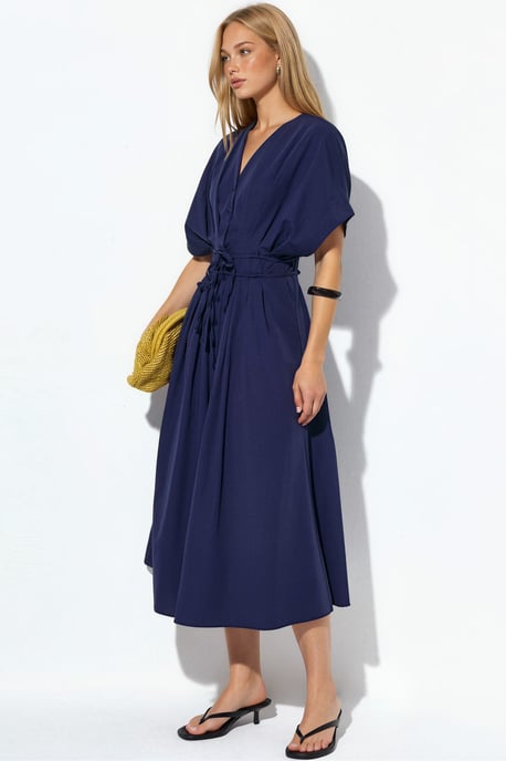 Lässiges V-Ausschnitt Midi-Hemd Kleid - Image 2