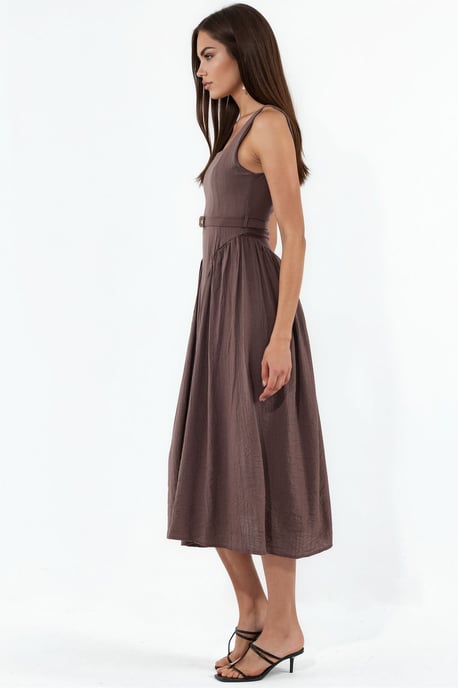 Kleid mit quadratischem Kragen und Taillengürtel in Midi-Länge - Image 2