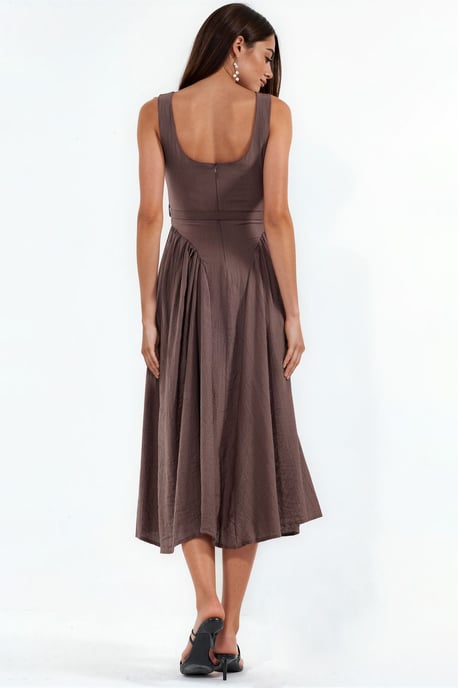 Kleid mit quadratischem Kragen und Taillengürtel in Midi-Länge - Image 3