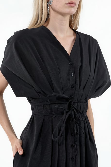 Lässiges V-Ausschnitt Midi-Hemd Kleid - Image 4