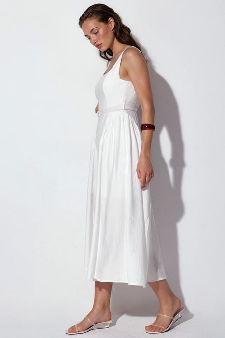 Kleid mit quadratischem Kragen und Taillengürtel in Midi-Länge - Image 2