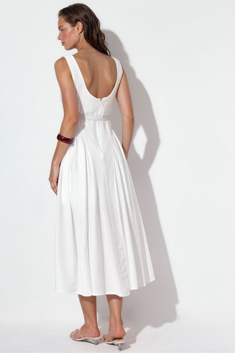 Kleid mit quadratischem Kragen und Taillengürtel in Midi-Länge - Image 3