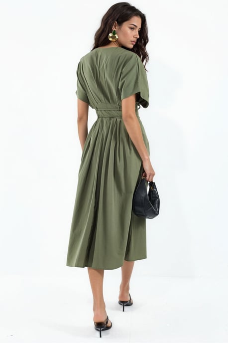 Lässiges V-Ausschnitt Midi-Hemd Kleid - Image 3