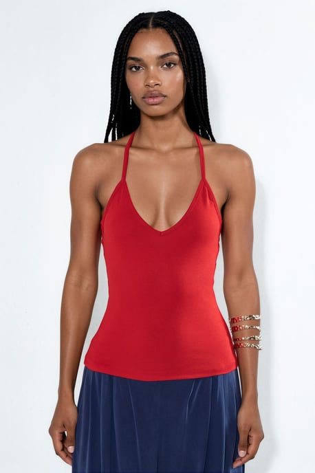 Schlanke Passform Halterneck Jersey Bluse - Image 5
