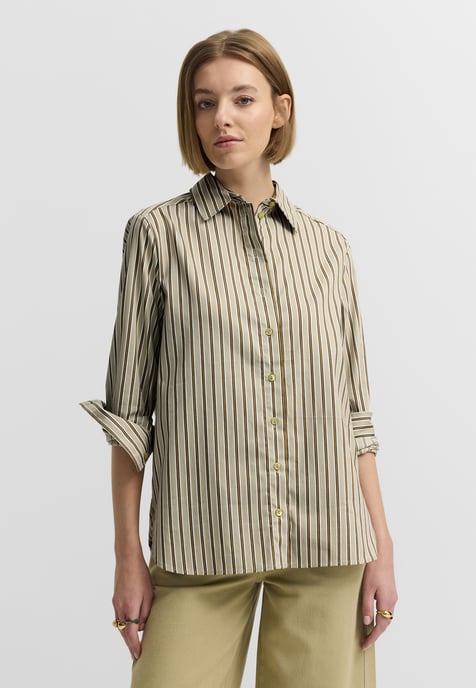 Bugatti Damen Bluse Baumwollmix Hemdkragen Gestreift - Image 1