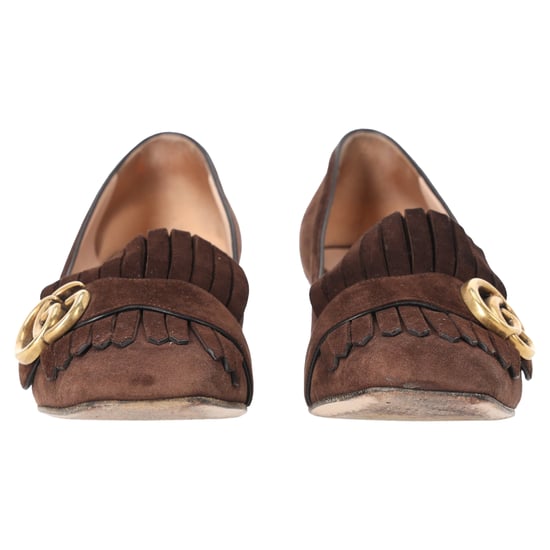 Gucci Marmont Loafer Pumps mit mittelhohem Absatz aus braunem Wildleder - Image 4