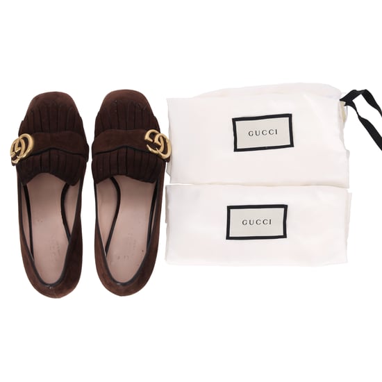 Gucci Marmont Loafer Pumps mit mittelhohem Absatz aus braunem Wildleder - Image 5