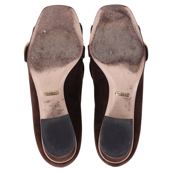 Gucci Marmont Loafer Pumps mit mittelhohem Absatz aus braunem Wildleder - Image 6